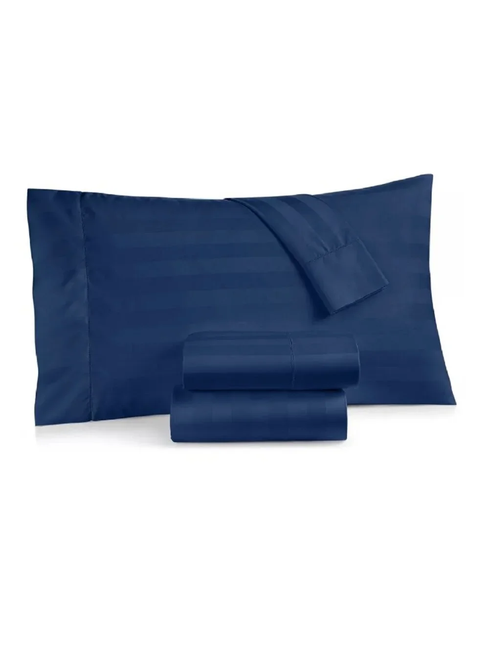 Charter Club 550 DAMASK STRIPE TC 100% Cotton KING Sheet Set in NAVY PEONY color